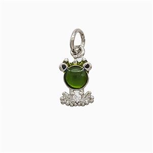 Copper Frog Pendant Pave Green Jade Platinum Plated, approx 7-10mm [FN52510]