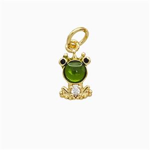 Copper Frog Pendant Pave Green Jade Gold Plated, approx 7-10mm [FN52511]