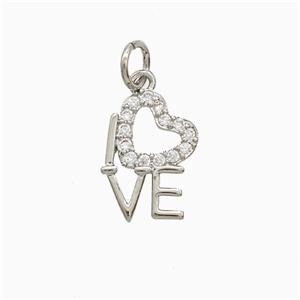 Copper Heart Love Pendant Pave Zirconia Platinum Plated, approx 9-14mm [FN52513]