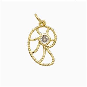 Copper Spiral Shell Pendant Pave Zirconia Gold Plated, approx 10-14.5mm [FN52517]