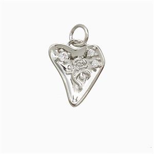 Copper Heart Flower Pendant Pave Zirconia Platinum Plated, approx 12mm [FN52528]