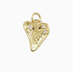 Copper Heart Flower Pendant Pave Zirconia Gold Plated, approx 12mm [FN52529]