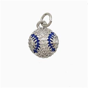 Copper Rugby Pendant Pave Zirconia Blue Enamel American Football Sports Platinum Plated, approx 10mm [FN52551]