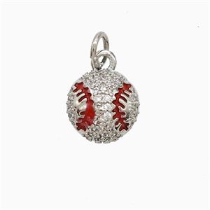 Copper Rugby Pendant Pave Zirconia Red Enamel American Football Sports Platinum Plated, approx 10mm [FN52552]