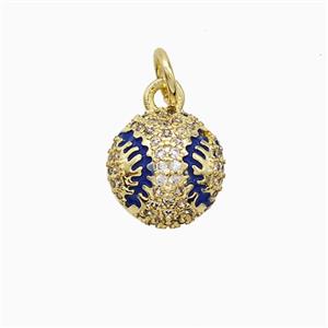 Copper Rugby Pendant Pave Zirconia Blue Enamel American Football Sports Gold Plated, approx 10mm [FN52553]