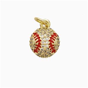 Copper Rugby Pendant Pave Zirconia Red Enamel American Football Sports Gold Plated, approx 10mm [FN52554]