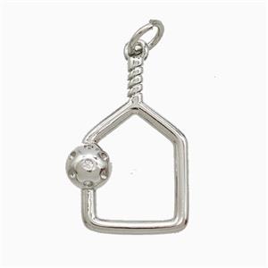 Pickleball Paddle Charms Copper Pendant Pave Zirconia Sport Platinum Plated, approx 14-20mm [FN52558]