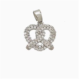 Copper Pretzel Heart Pendant Pave Zirconia Platinum Plated, approx 12.5mm [FN52562]