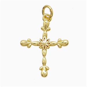 Copper Cross Pendant Flower Gold Plated, approx 16-20mm [FN52571]
