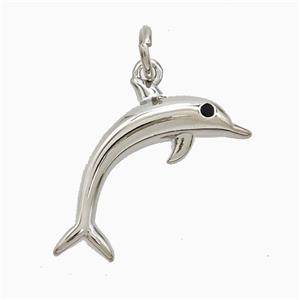 Copper Dolphin Pendant Pave Zirconia Platinum Plated, approx 13-18mm [FN52573]