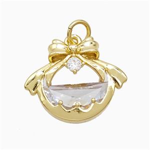 Copper Bowknot Pendant Pave Crystal Glass Gold Plated, approx 15-18mm [FN52577]