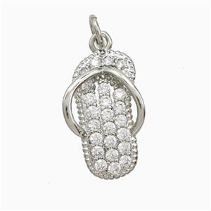 Copper Slipper Pendant Pave Zirconia Shoe Platinum Plated, approx 11-18mm [FN52579]