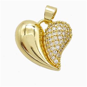 Copper Heart Pendant Pave Zirconia Gold Plated, approx 18-21mm [FN52598]