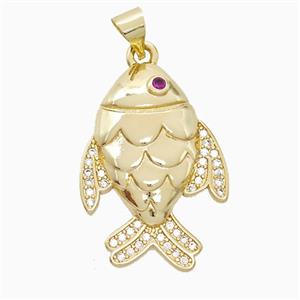 Copper Fish Pendant Pave Zirconia Gold Plated, approx 17-25mm [FN52600]