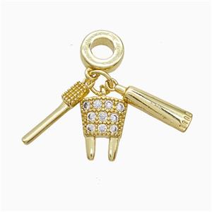 Copper Pendant Pave Zircon, Gold Plated, approx 3-15mm, 11mm, 8mm dia [FN52628]