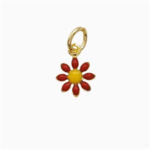 Copper Flower Pendant Red Enamel Gold Plated, approx 7.5mm [FN52631]
