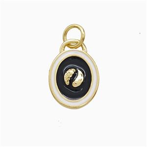 Copper Taichi Pendant Black Enamel Yinyang Gold Plated, approx 10-12mm [FN52638]