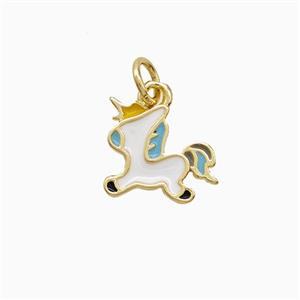 Copper Unicorn Pendant White Enamel Gold Plated, approx 11-13mm [FN52640]