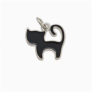 Copper Cat Pendant Black Enamel Platinum Plated, approx 12-13mm [FN52649]
