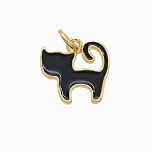 Copper Cat Pendant Black Enamel Gold Plated, approx 12-13mm [FN52651]