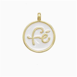 Copper Fe Pendant White Enamel Gold Plated, approx 13mm [FN52655]