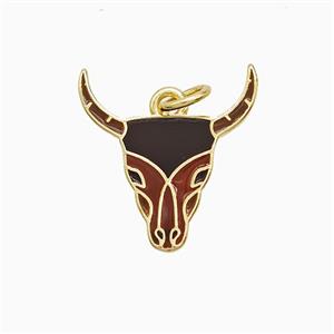 Copper Bullhead Pendant Black Red Enamel Gold Plated, approx 15-16mm [FN52661]