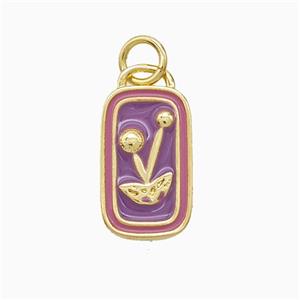 Copper Flower Pendant Purple Enamel Gold Plated, approx 9-17mm [FN52674]