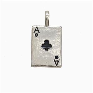 Playing Card Charms Copper ACE Clubs Pendant Pave Zirconia Black Enamel Platinum Plated, approx 10-14mm [FN52677]