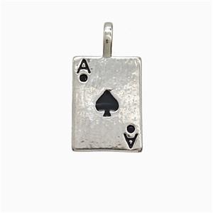 Playing Card Charms Copper ACE Spade Pendant Pave Zirconia Black Enamel Platinum Plated, approx 10-14mm [FN52679]