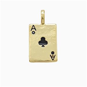Playing Card Charms Copper ACE Clubs Pendant Pave Zirconia Black Enamel Gold Plated, approx 10-14mm [FN52681]