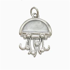 Copper Jellyfish Pendant White Enamel Platinum Plated, approx 14-17mm [FN52684]