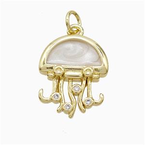 Copper Jellyfish Pendant White Enamel Gold Plated, approx 14-17mm [FN52686]