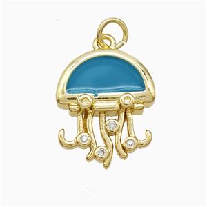 Copper Jellyfish Pendant Blue Enamel Gold Plated, approx 14-17mm [FN52687]