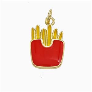 French Fries Charms Copper Pendant Red Enamel Gold Plated, approx 12-15mm [FN52688]