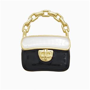 Copper Handbag Pendant Black Enamel Gold Plated, approx 15-19mm [FN52690]
