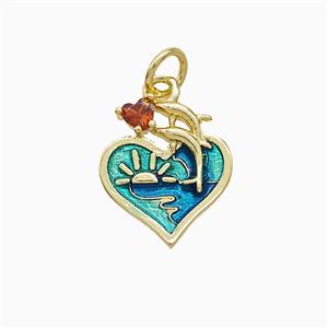 Copper Dolphin Sun Heart Pendant Green Painted Gold Plated, approx 12-14mm [FN52704]