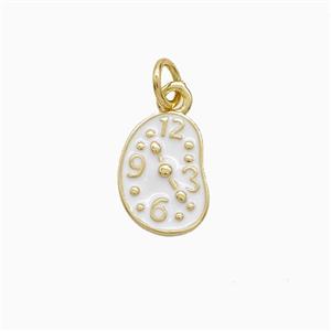 Copper Clock Pendant White Enamel Gold Plated, approx 8.5-12mm [FN52706]
