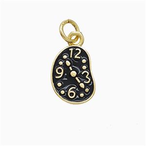 Copper Clock Pendant Black Enamel Gold Plated, approx 8.5-12mm [FN52707]