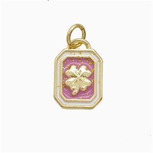 Copper Clover Pendant Pink Enamel Rectangle Gold Plated, approx 10-12mm [FN52712]