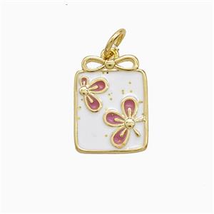 Copper Flower Pendant White Pink Enamel Rectangle Gold Plated, approx 11-15mm [FN52714]
