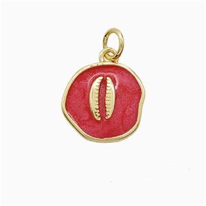 Copper Conch Shell Pendant Red Painted Gold Plated, approx 12mm [FN52724]