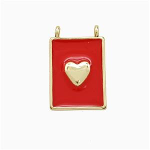 Copper Heart Pendant Red Enamel Rectangle 2loops Gold Plated, approx 11-15mm [FN52726]