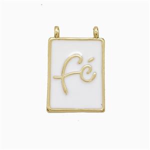 Copper Fe Pendant White Enamel Rectangle 2loops Gold Plated, approx 11-15mm [FN52727]