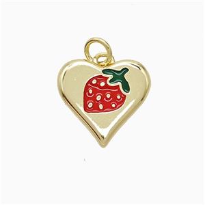 Copper Heart Strawberry Pendant Red Enamel Gold Plated, approx 15mm [FN52738]