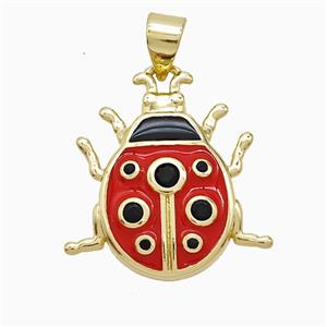 Copper Ladybug Pendant Red Enamel Gold Plated, approx 19-20mm [FN52740]