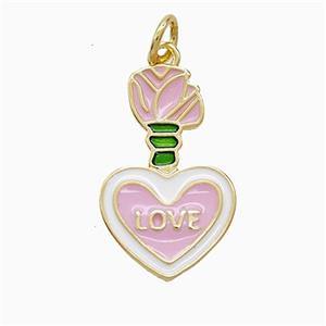Copper Heart Pendant Pink Enamel LOVE Gold Plated, approx 13-21mm [FN52742]