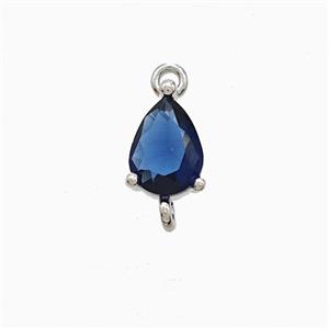 Blue Crystal Glass Teardrop Connector Copper Platinum Plated, approx 6-10mm [FN52753]