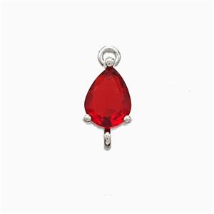 Red Crystal Glass Teardrop Connector Copper Platinum Plated, approx 6-10mm [FN52755]