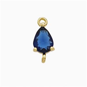 Blue Crystal Glass Teardrop Connector Copper Gold Plated, approx 6-10mm [FN52759]