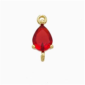 Red Crystal Glass Teardrop Connector Copper Gold Plated, approx 6-10mm [FN52761]
